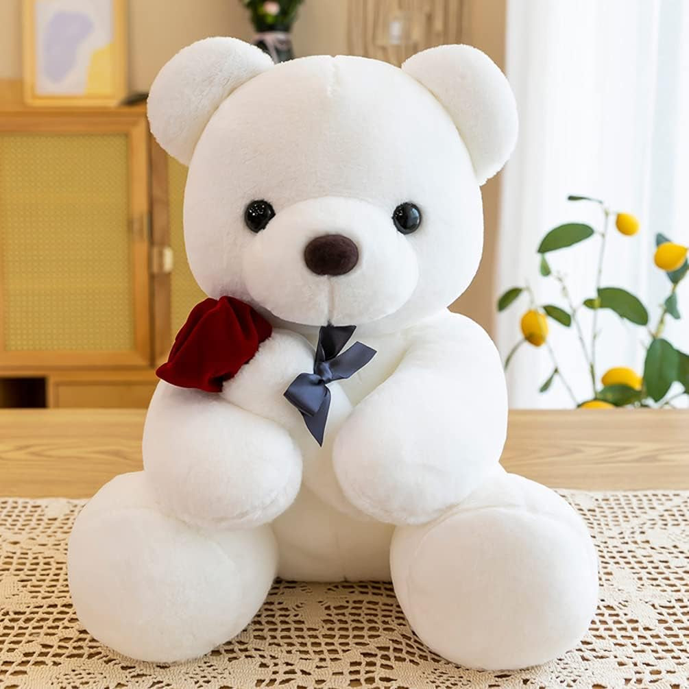 Teddy Bear Plush Stuffed Animal Teddy Bear with Rose,Cute Sweet Bear Great Gift for Your Loved One,Girlfriend Kids Birthday, Valentine, Christmas(18 Inches, White)